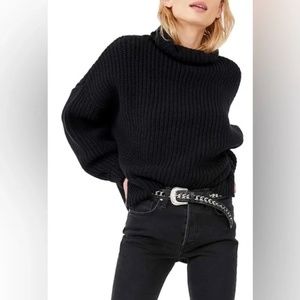 Free People Black Chunky Ribbed Turtleneck Sweater